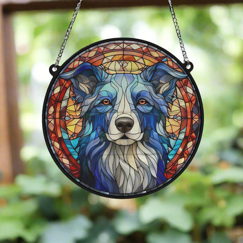 Border Collie Stained Glass Effect Suncatcher